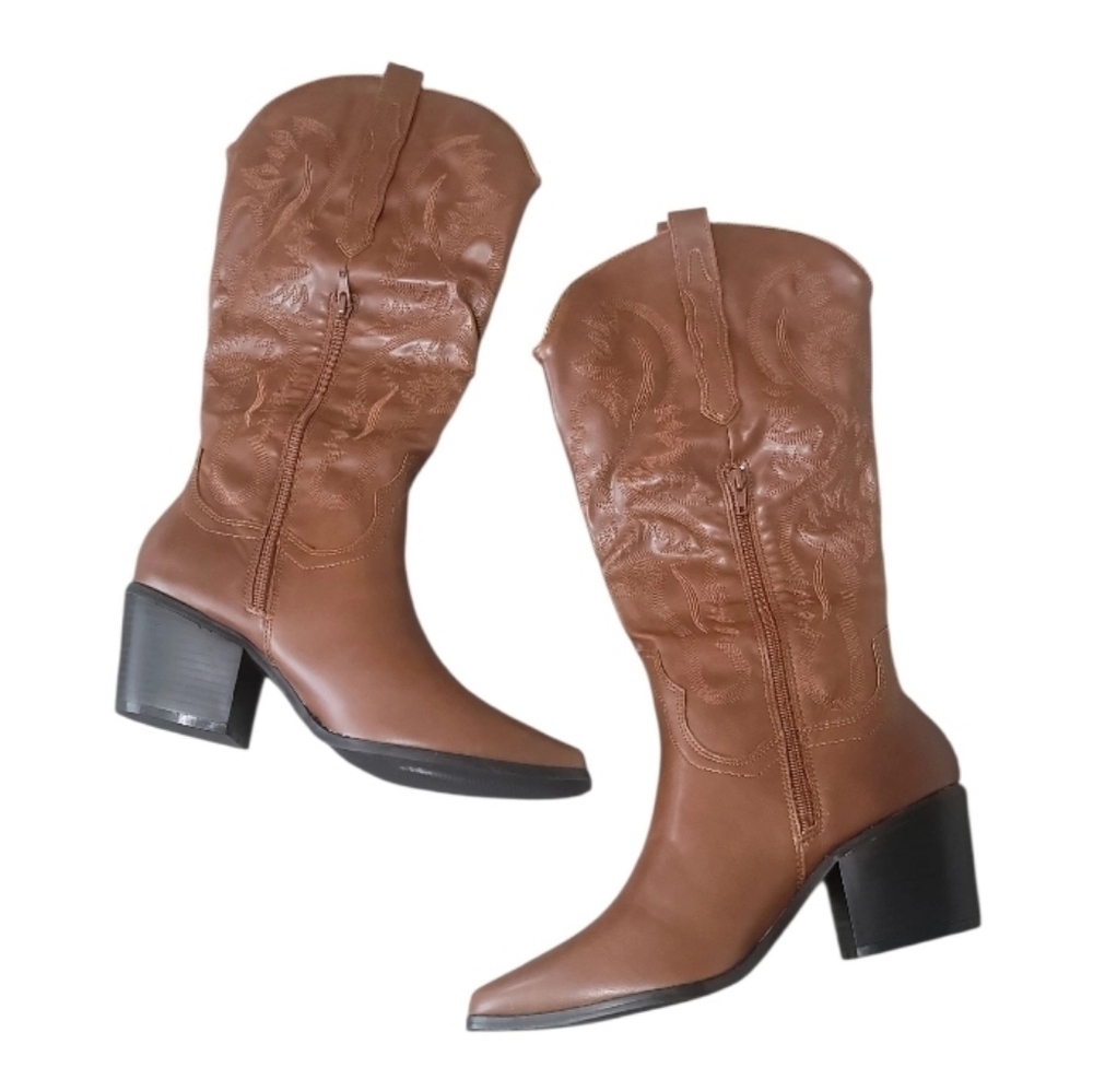 Cowboy Women Western Brown Faux Leather Boots Size 9 NWOT - Picture 5 of 6